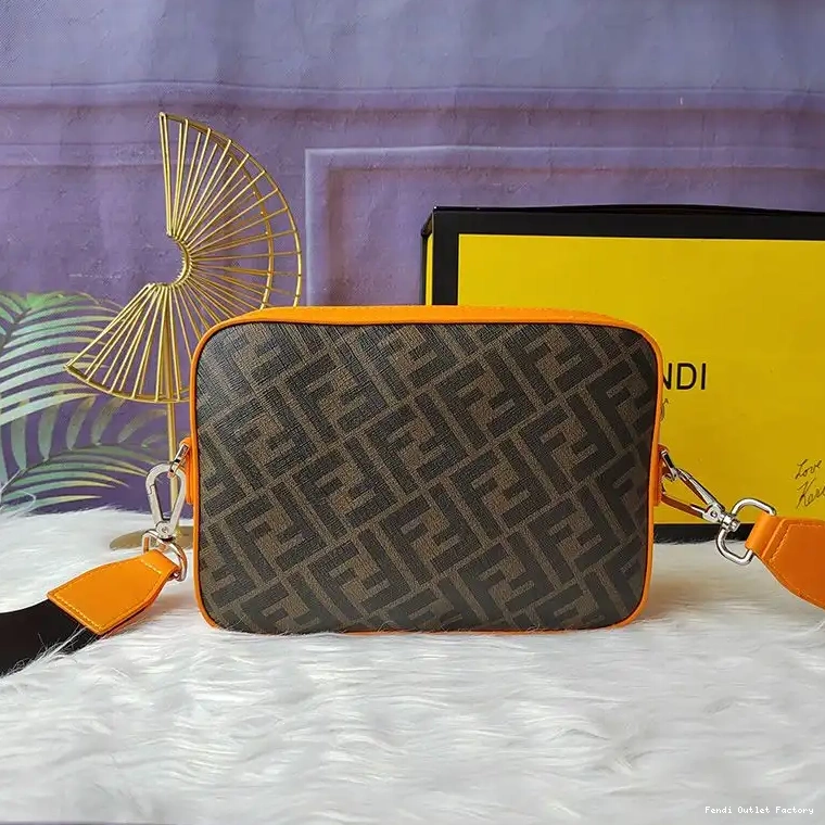 Vintage HOT In Fabric Camera Compact Fendi Brown Case Orange Motif FF 0702